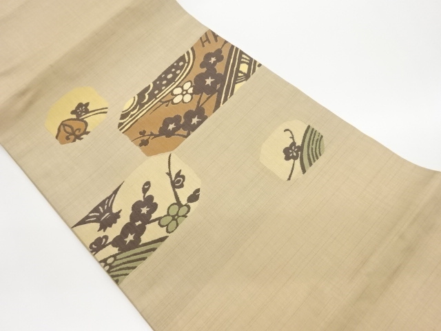 JAPANESE KIMONO / VINTAGE HIRAKI NAGOYA OBI / WOVEN UME BLOSSOM